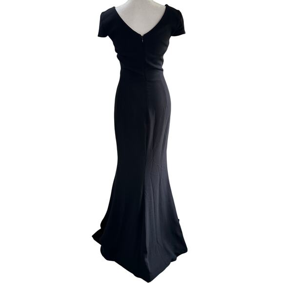 Dress The Population Karla XS Black Evening Formal Gown Long Slit V-Neck Dress - Picture 9 of 12